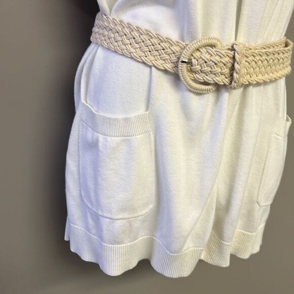Michael Kors Cream Short Sleeve Cardigan Sweater Tunic with Beige Belt- Small - Picture 3 of 12